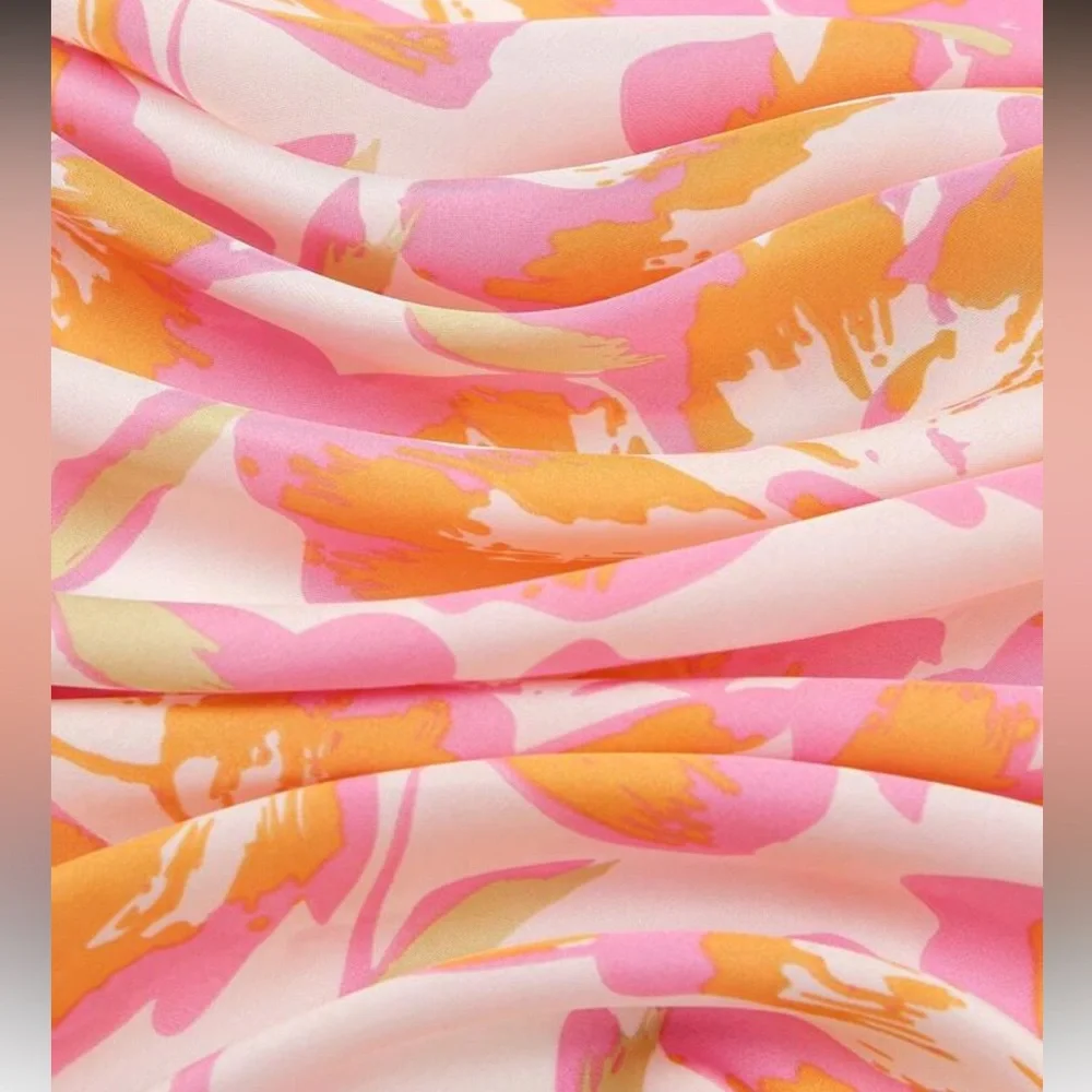 Free People Pink and Orange Floral Silk Headscarf